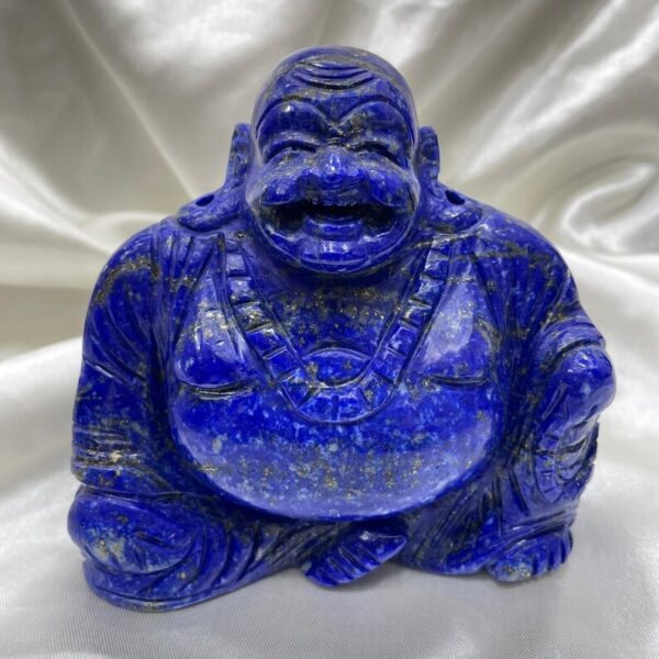 Lapis Laughing Buddha Statue, 4.50" Blue Lapis Stone Carved Laughing Buddha