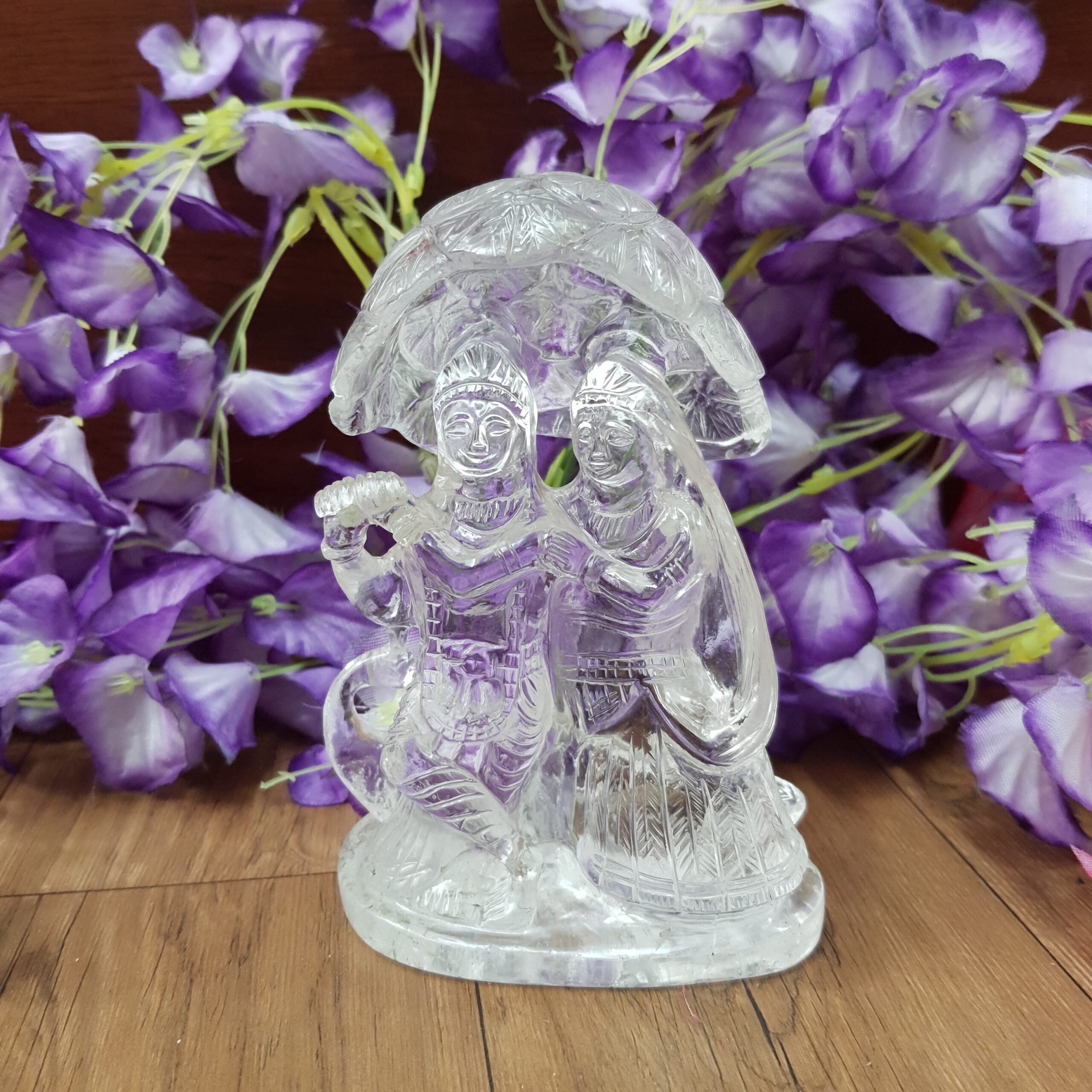 Crystal Sphatik Radha-Krishna Statue Idol, 5.25" White Lab Certified, Meditation & Puja Room Décor - Image 6