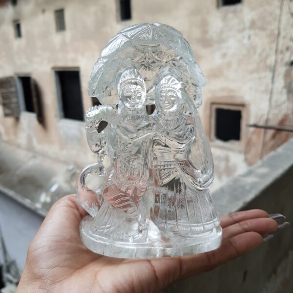 Crystal Sphatik Radha-Krishna Statue Idol, 5.25" White Lab Certified, Meditation & Puja Room Décor - Image 9