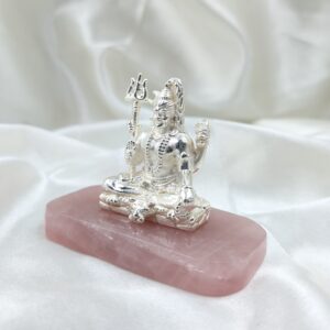 925 Silver Shiv ji Idol on Rose Quartz Stone, Thoughtful gifts for Housewarming - Image 5