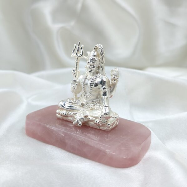 925 Silver Shiv ji Idol on Rose Quartz Stone, Thoughtful gifts for Housewarming - Image 5