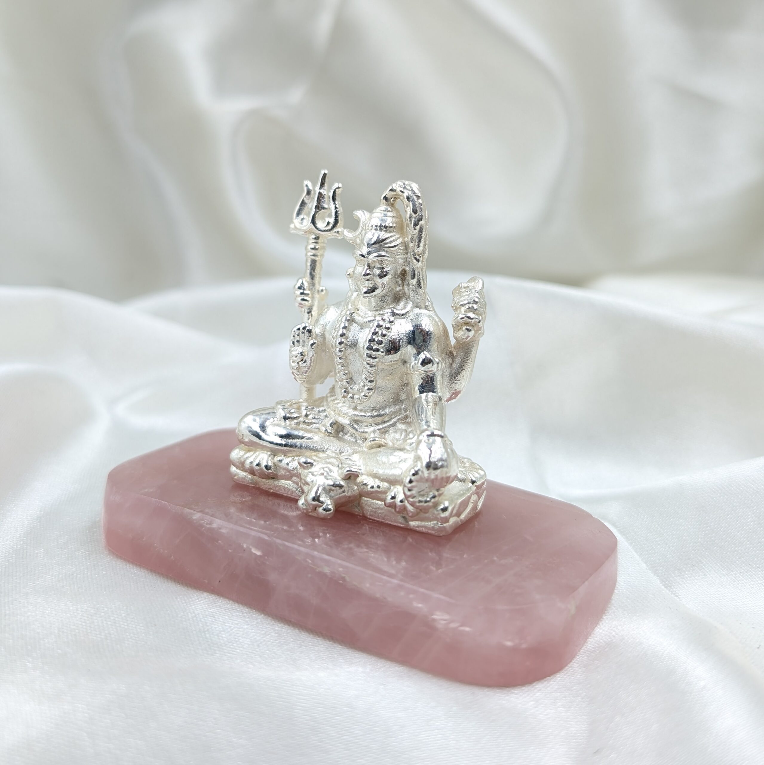925 Silver Shiv ji Idol on Rose Quartz Stone, Thoughtful gifts for Housewarming - Image 5
