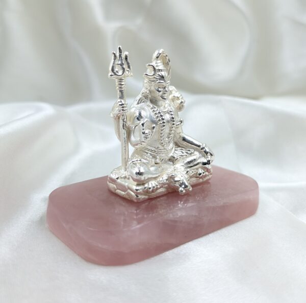 925 Silver Shiv ji Idol on Rose Quartz Stone, Thoughtful gifts for Housewarming - Image 6