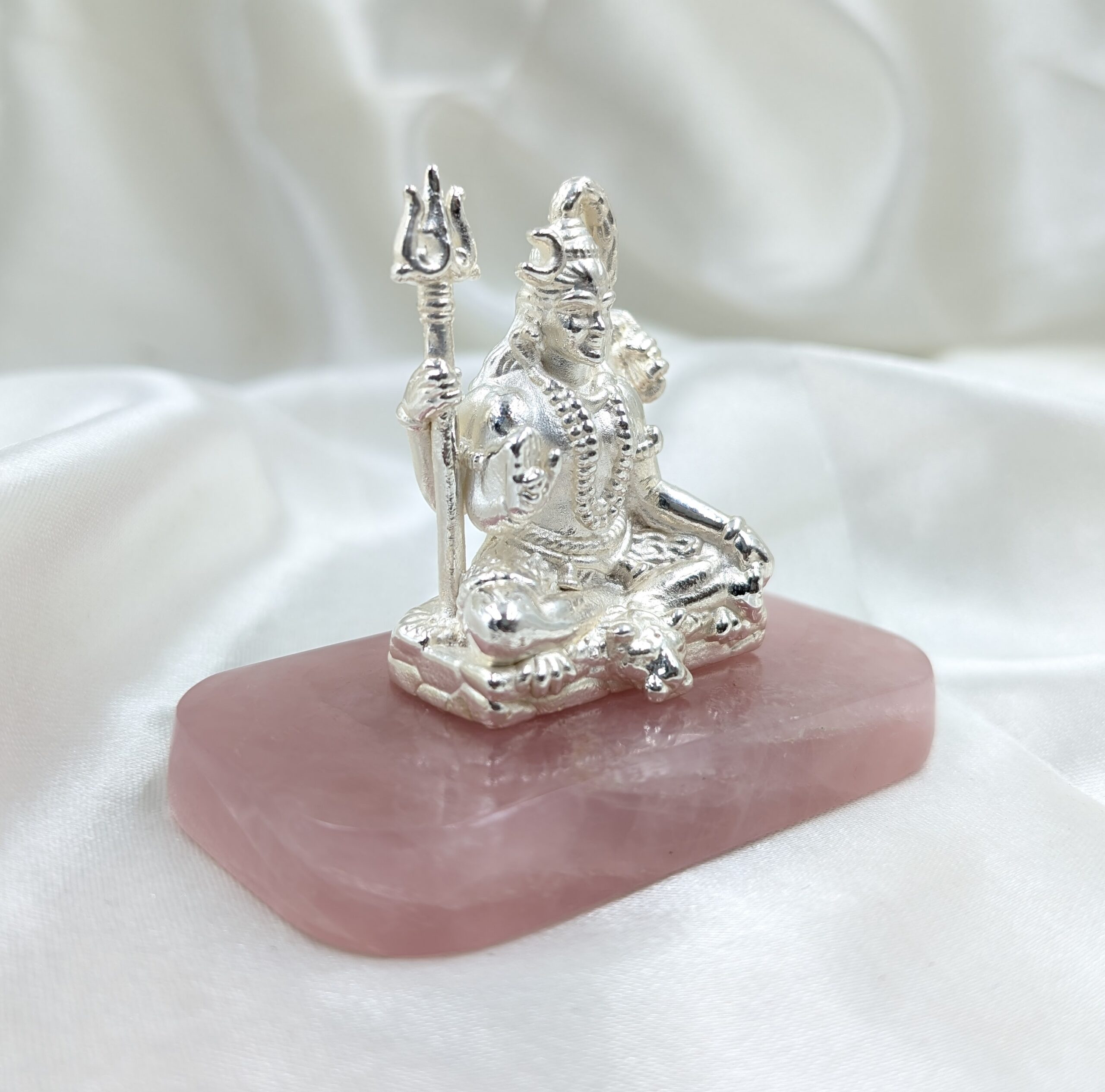 925 Silver Shiv ji Idol on Rose Quartz Stone, Thoughtful gifts for Housewarming - Image 6