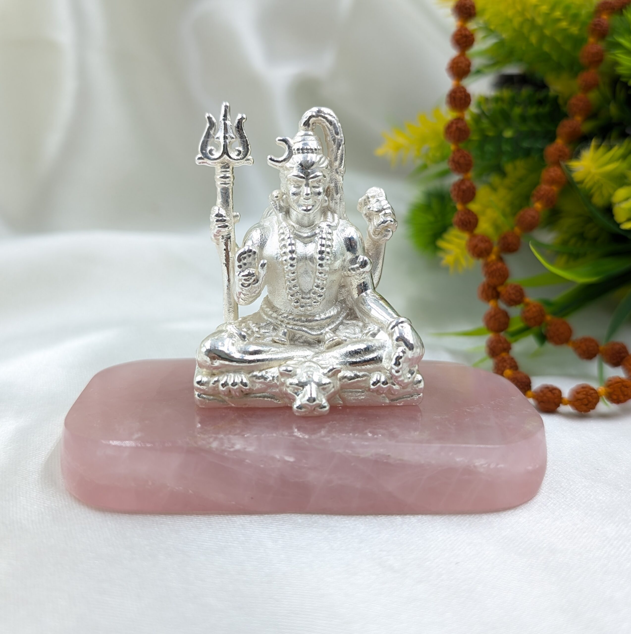 925 Silver Shiv ji Idol on Rose Quartz Stone, Thoughtful gifts for Housewarming - Image 8