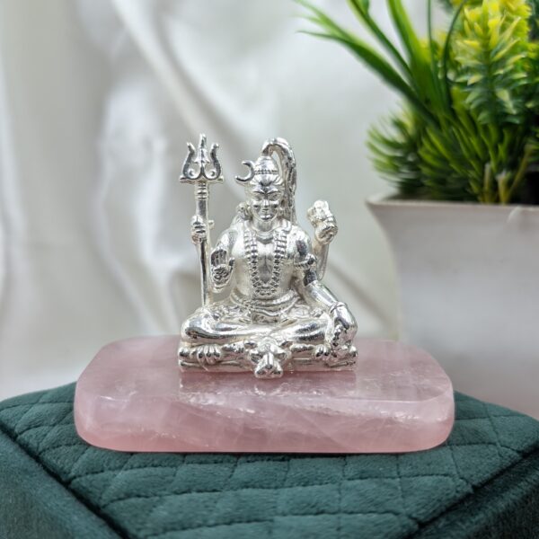 925 Silver Shiv ji Idol on Rose Quartz Stone, Thoughtful gifts for Housewarming - Image 10