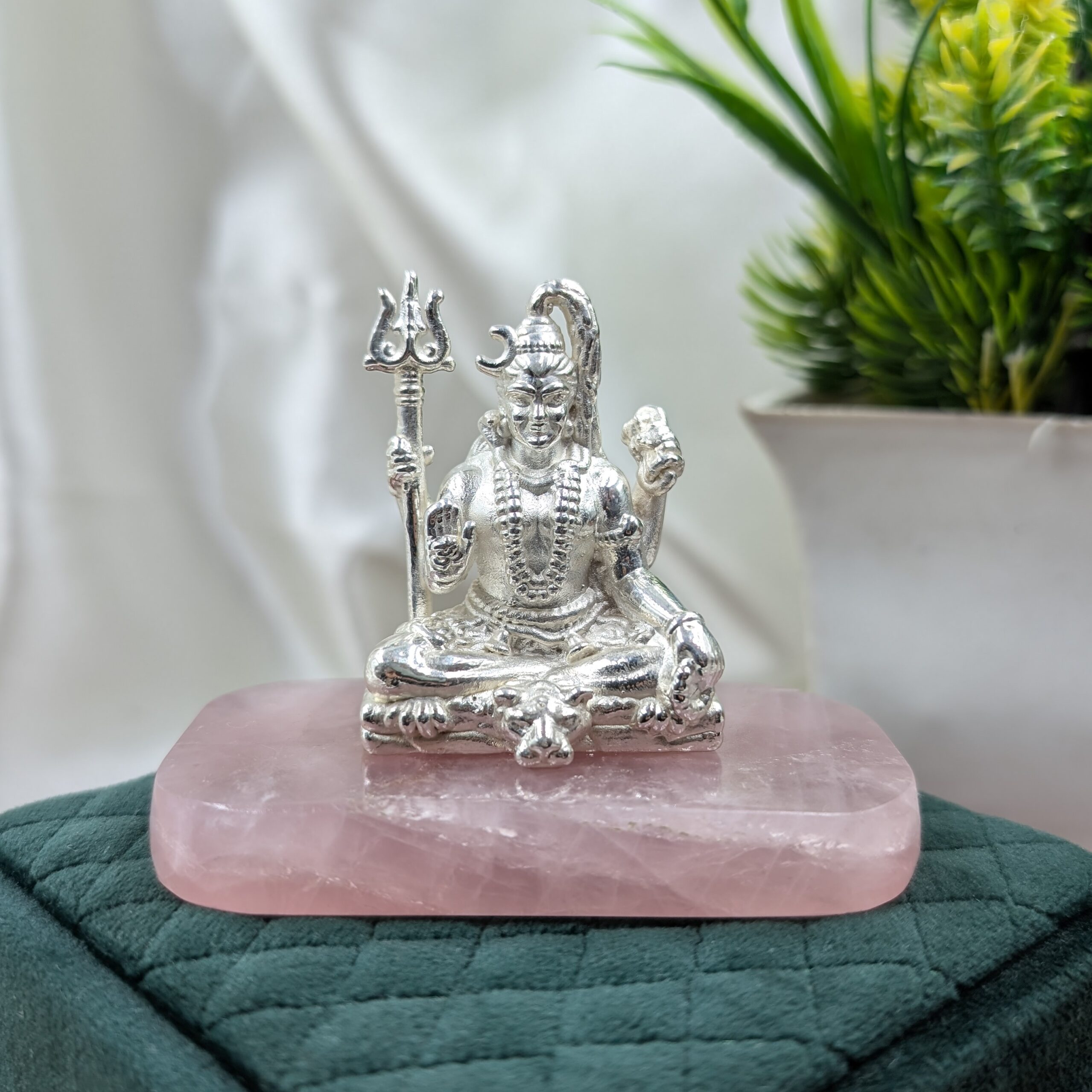 925 Silver Shiv ji Idol on Rose Quartz Stone, Thoughtful gifts for Housewarming - Image 10