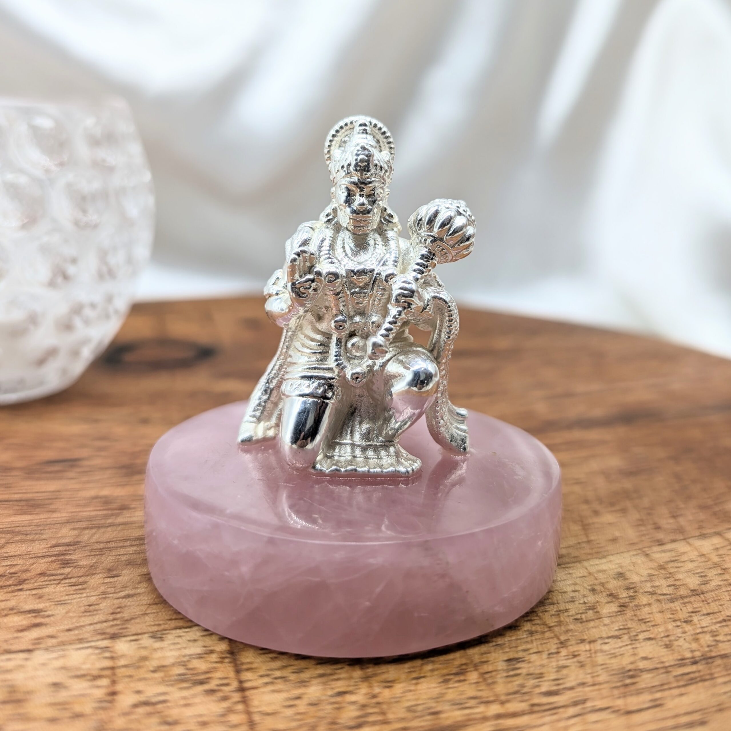 925 Silver Hanuman Statue on Rose Quartz Stone, Handcrafted Spiritual Décor for Home, Perfect Gift for Festivals & Blessings - Image 8