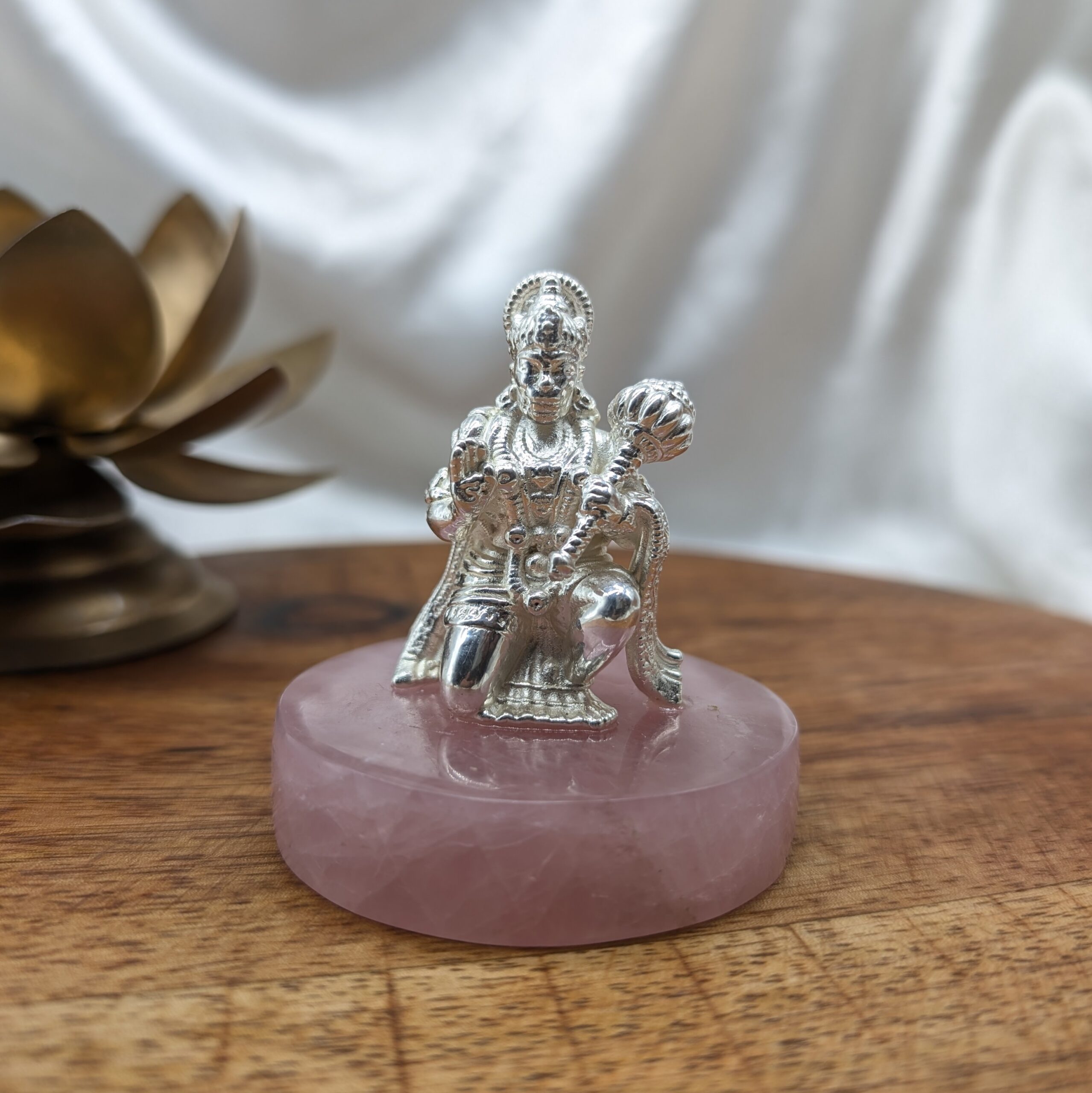 925 Silver Hanuman Statue on Rose Quartz Stone, Handcrafted Spiritual Décor for Home, Perfect Gift for Festivals & Blessings - Image 10