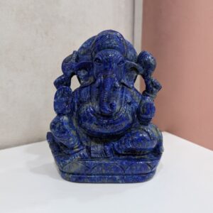 Blue Lapis Lazuli Ganesha Statue, 5.5" Carved Idol for Pooja Room