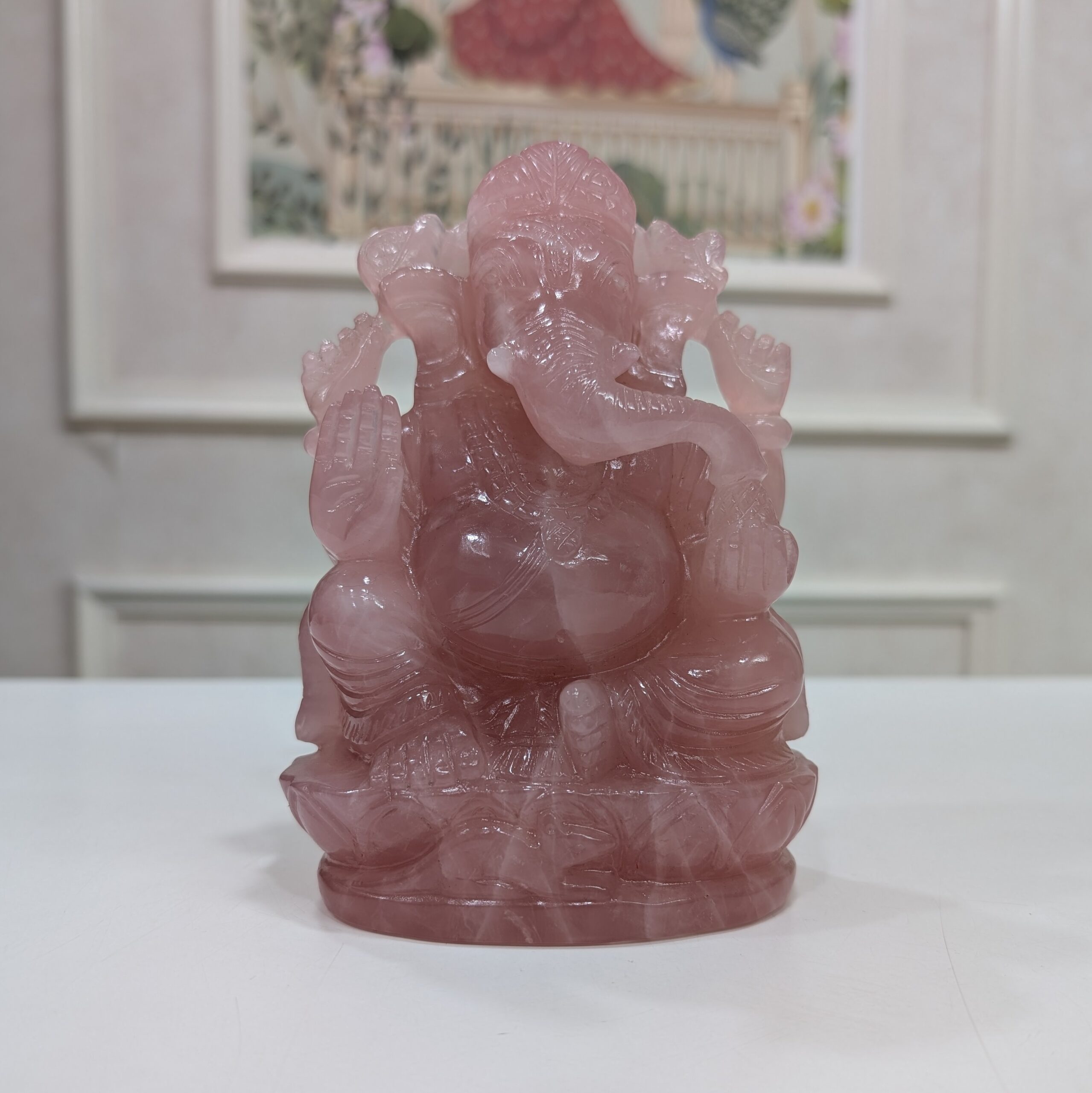 Rose Quartz stone Ganesha Statue for Spiritual Housewarming Festival Gift - Image 8