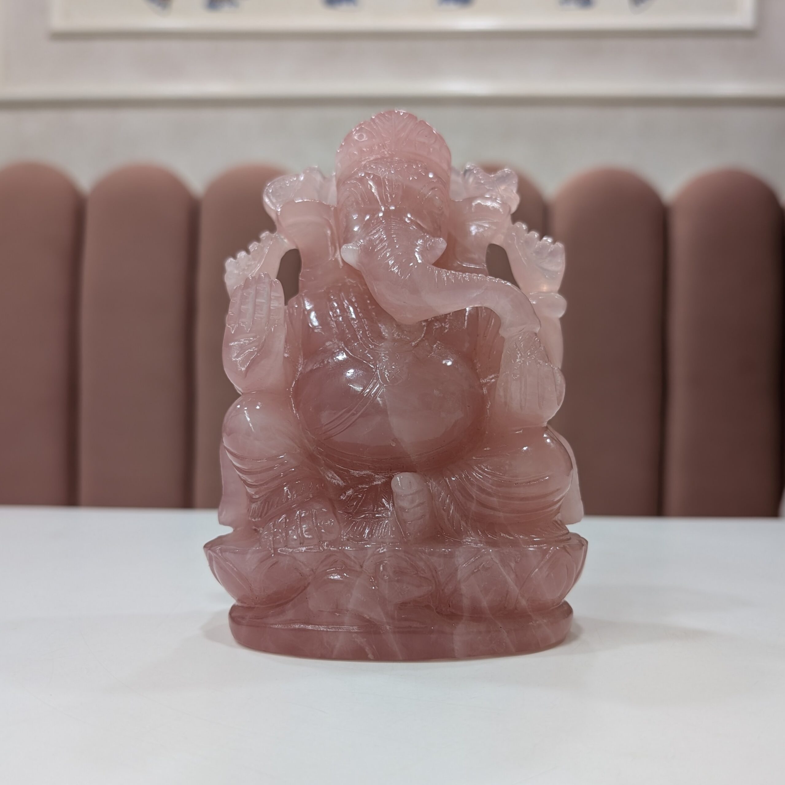 Rose Quartz stone Ganesha Statue for Spiritual Housewarming Festival Gift - Image 9