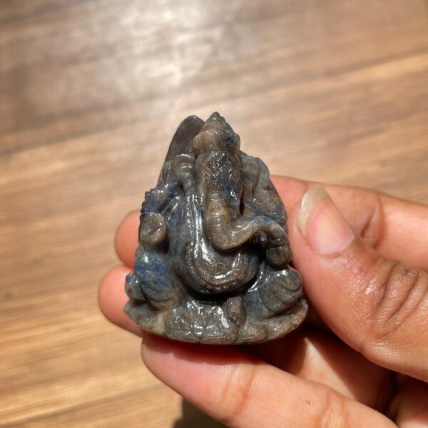 Blue Sapphire Ganesha Idol, 1.65" Natural Blue Sapphire Carved Ganesha Idol - Image 6