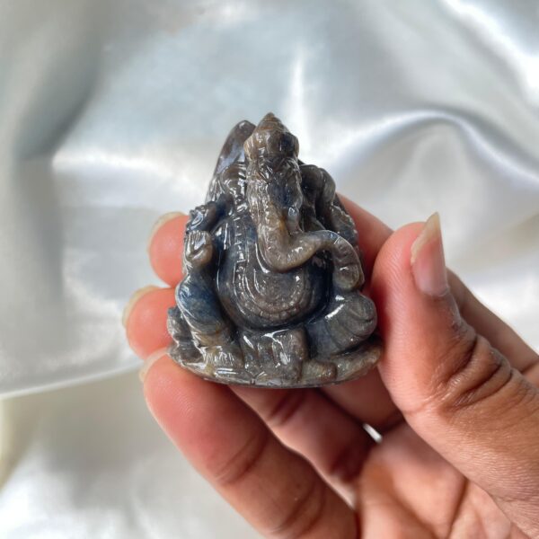 Blue Sapphire Ganesha Idol, 1.65" Natural Blue Sapphire Carved Ganesha Idol - Image 8
