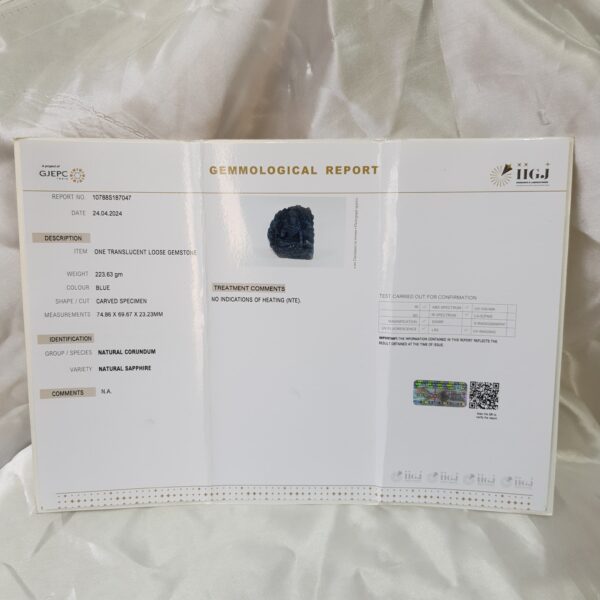 Original Blue sapphire Shiva statue IIGJ certified blue sapphire gemstone Shiva Idol - Image 4