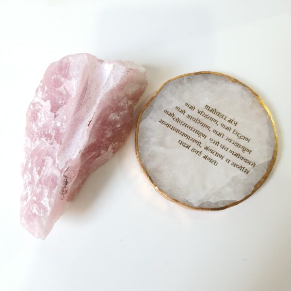Rose Quartz stone showpiece | Namokar mantra Coaster Show Piece for gift & Decorative items - Image 5