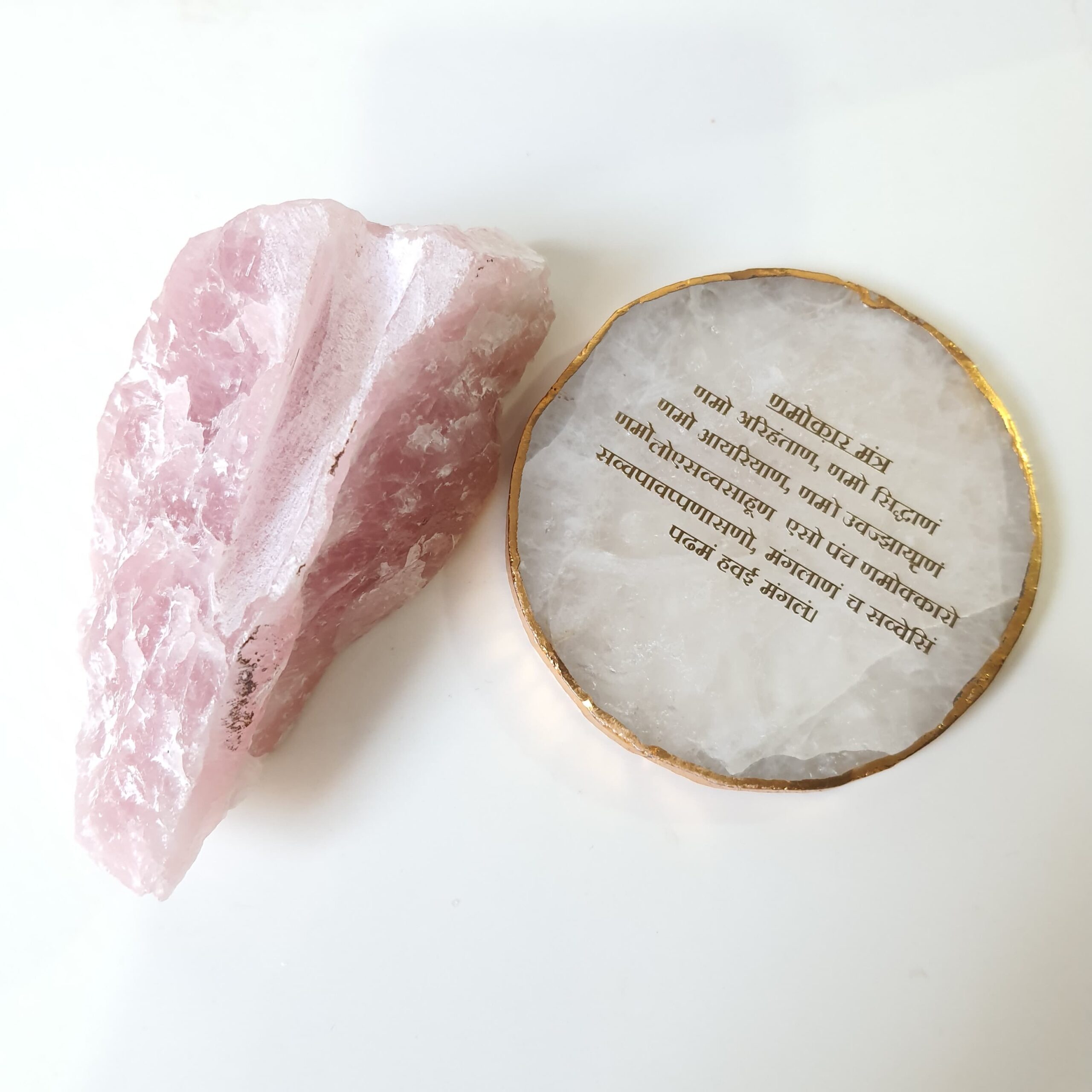 Rose Quartz stone showpiece | Namokar mantra Coaster Show Piece for gift & Decorative items - Image 5