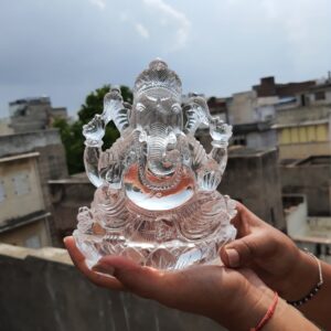 Crystal Sphatik Ganesha Statue with Lab Certificate, White Crystal Sphatik Ganesha Idol 18.50 Centimeters - Image 4