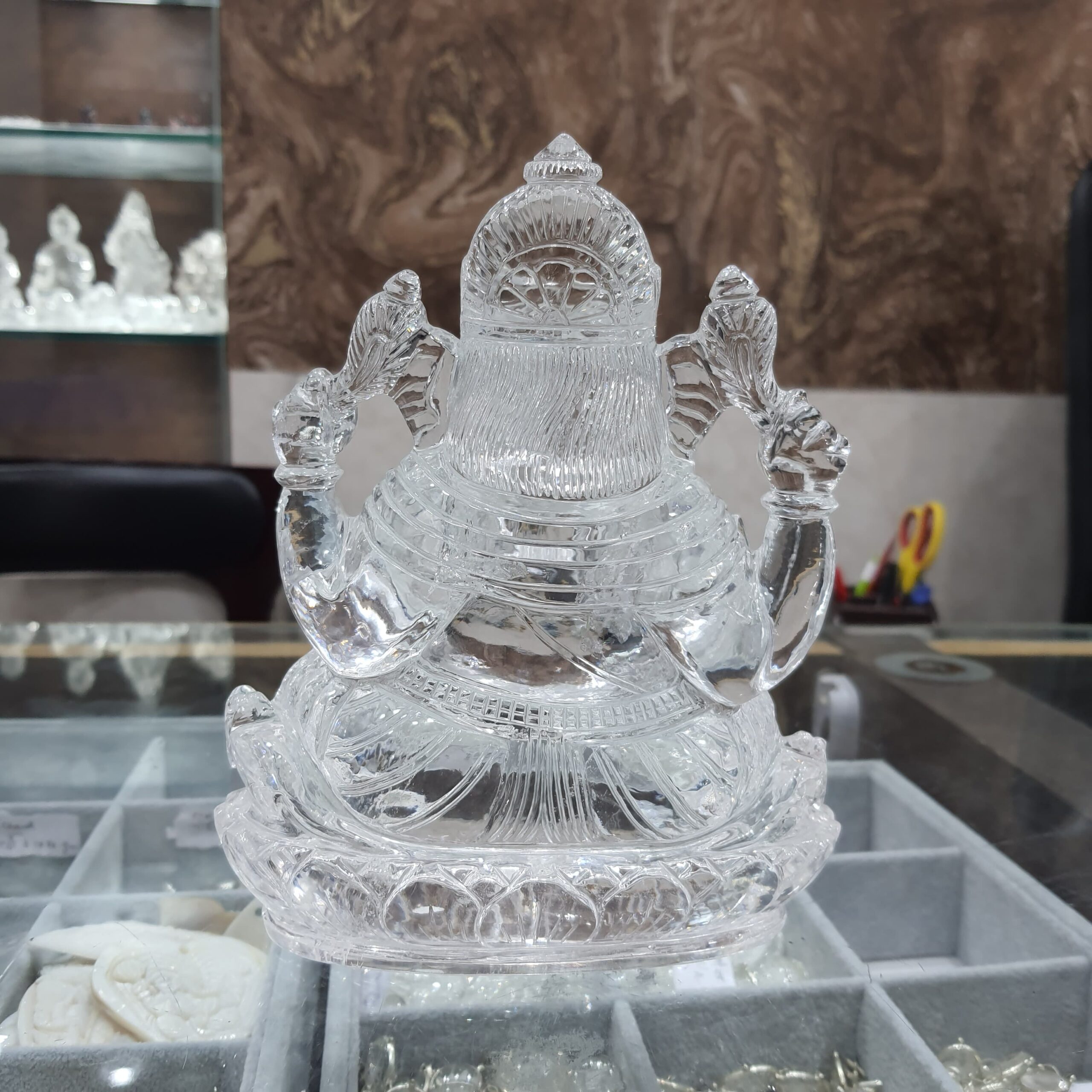 Crystal Sphatik Ganesha Statue with Lab Certificate, White Crystal Sphatik Ganesha Idol 18.50 Centimeters - Image 10