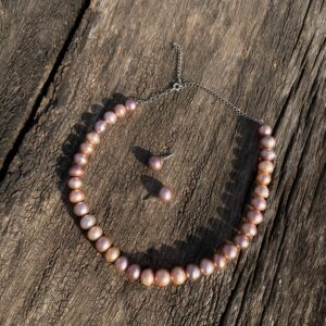 Elegant Pearl Necklace Set, Round Pink Peral Necklace with Stud Earrings - Image 5