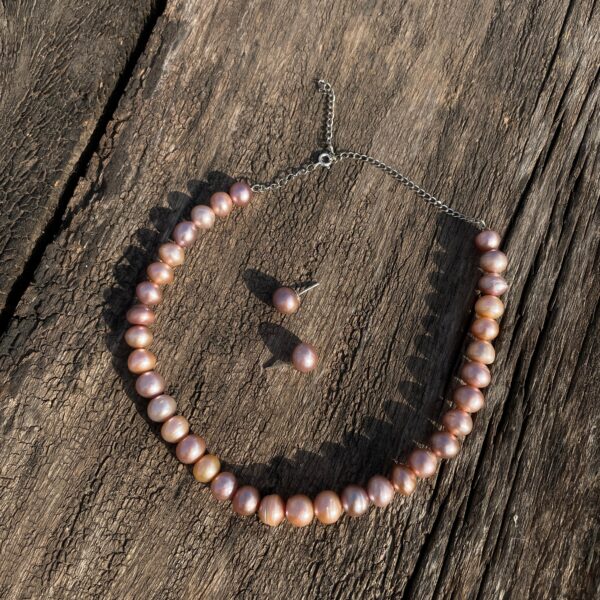 Elegant Pearl Necklace Set, Round Pink Peral Necklace with Stud Earrings - Image 5