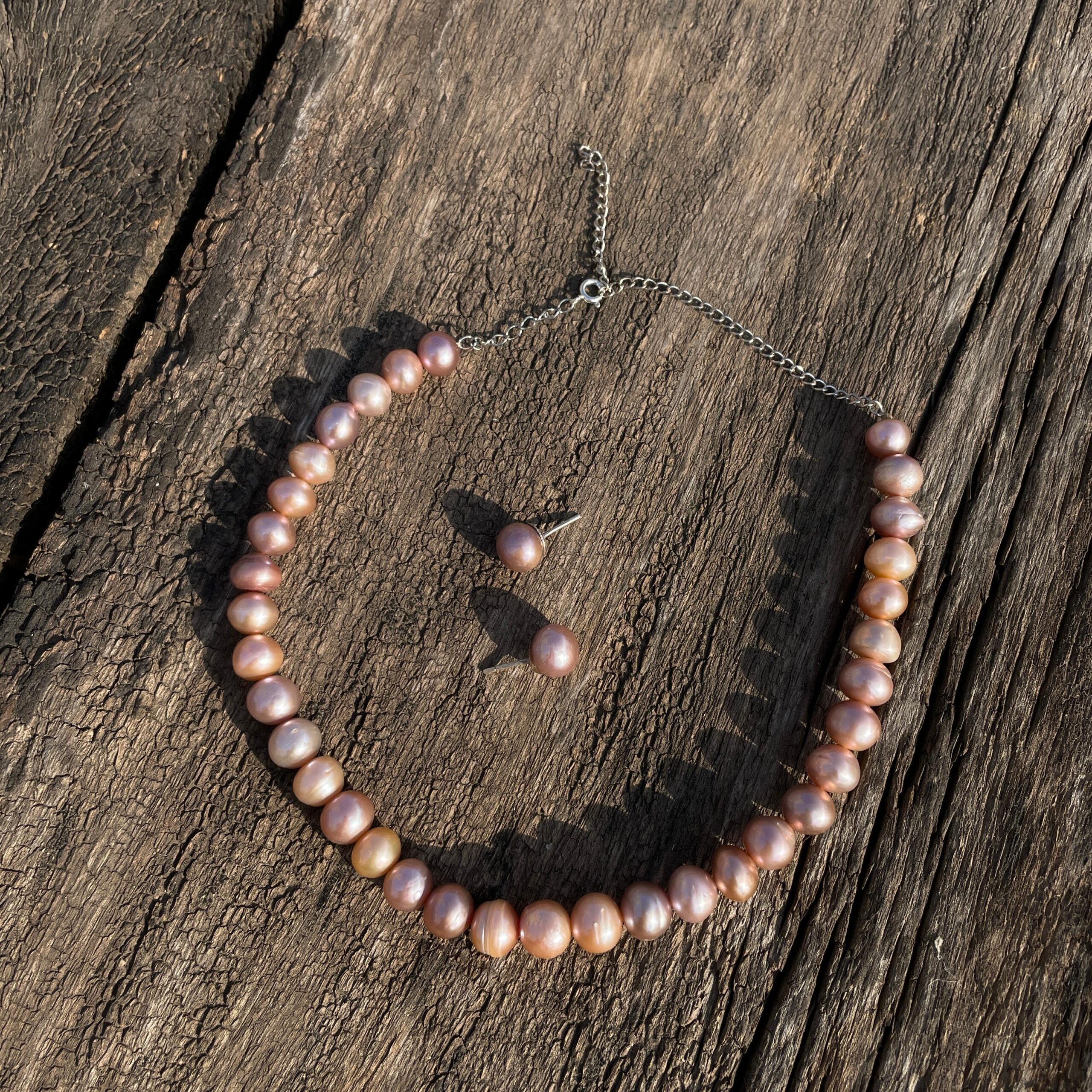 Elegant Pearl Necklace Set, Round Pink Peral Necklace with Stud Earrings - Image 5