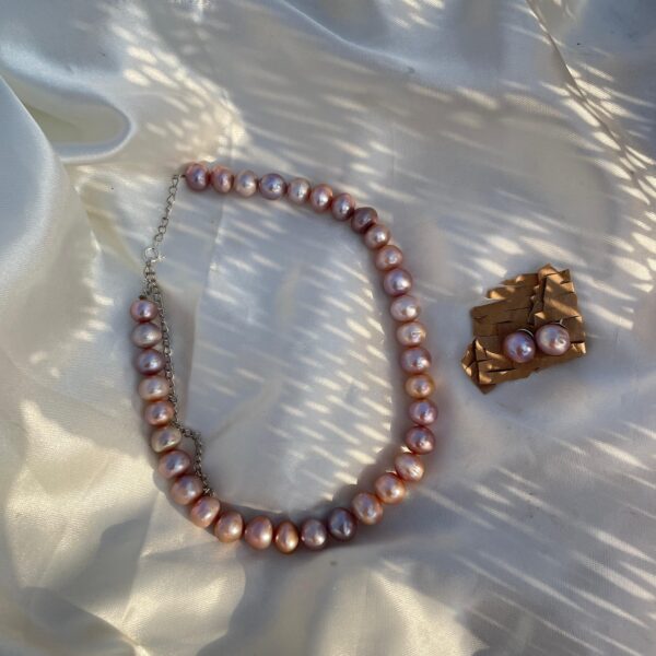 Elegant Pearl Necklace Set, Round Pink Peral Necklace with Stud Earrings - Image 7