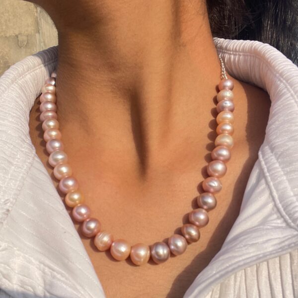 Elegant Pearl Necklace Set, Round Pink Peral Necklace with Stud Earrings