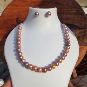 Elegant Pearl Necklace Set, Round Pink Peral Necklace with Stud Earrings - Image 2