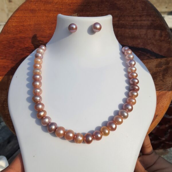 Elegant Pearl Necklace Set, Round Pink Peral Necklace with Stud Earrings - Image 2