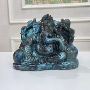 5" Labradorite Ganesha statue, Left Trunk Ganesha Statue, Gemstone Ganesha Idol - Image 7