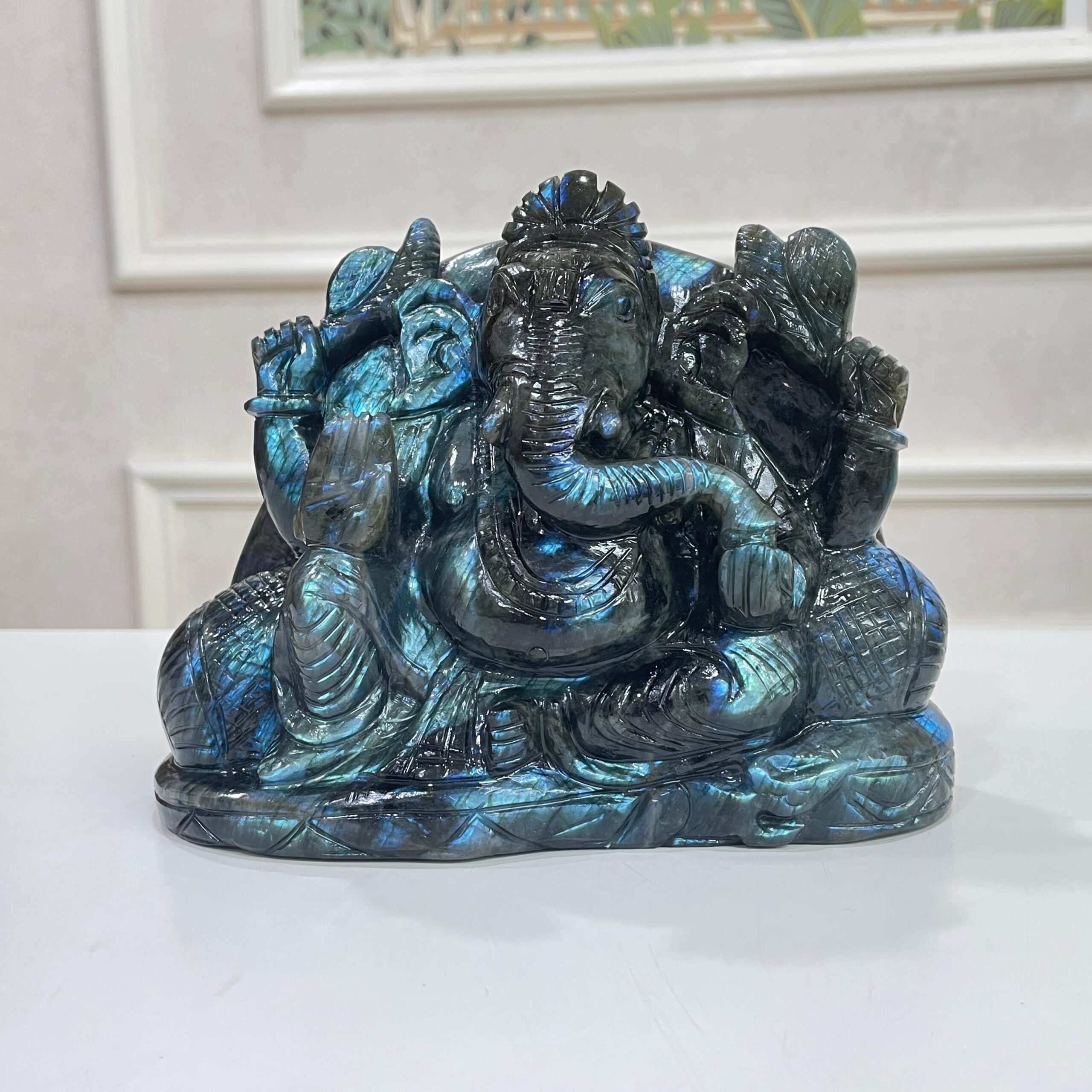5" Labradorite Ganesha statue, Left Trunk Ganesha Statue, Gemstone Ganesha Idol - Image 7