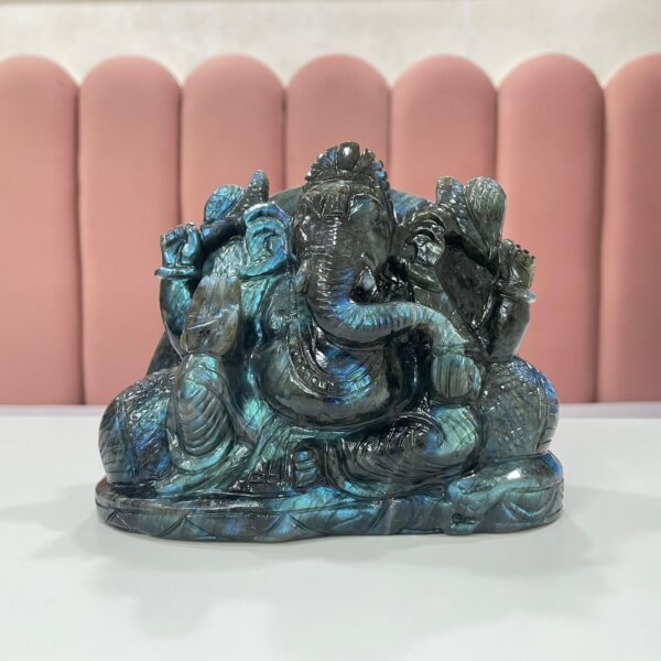 5" Labradorite Ganesha statue, Left Trunk Ganesha Statue, Gemstone Ganesha Idol - Image 9