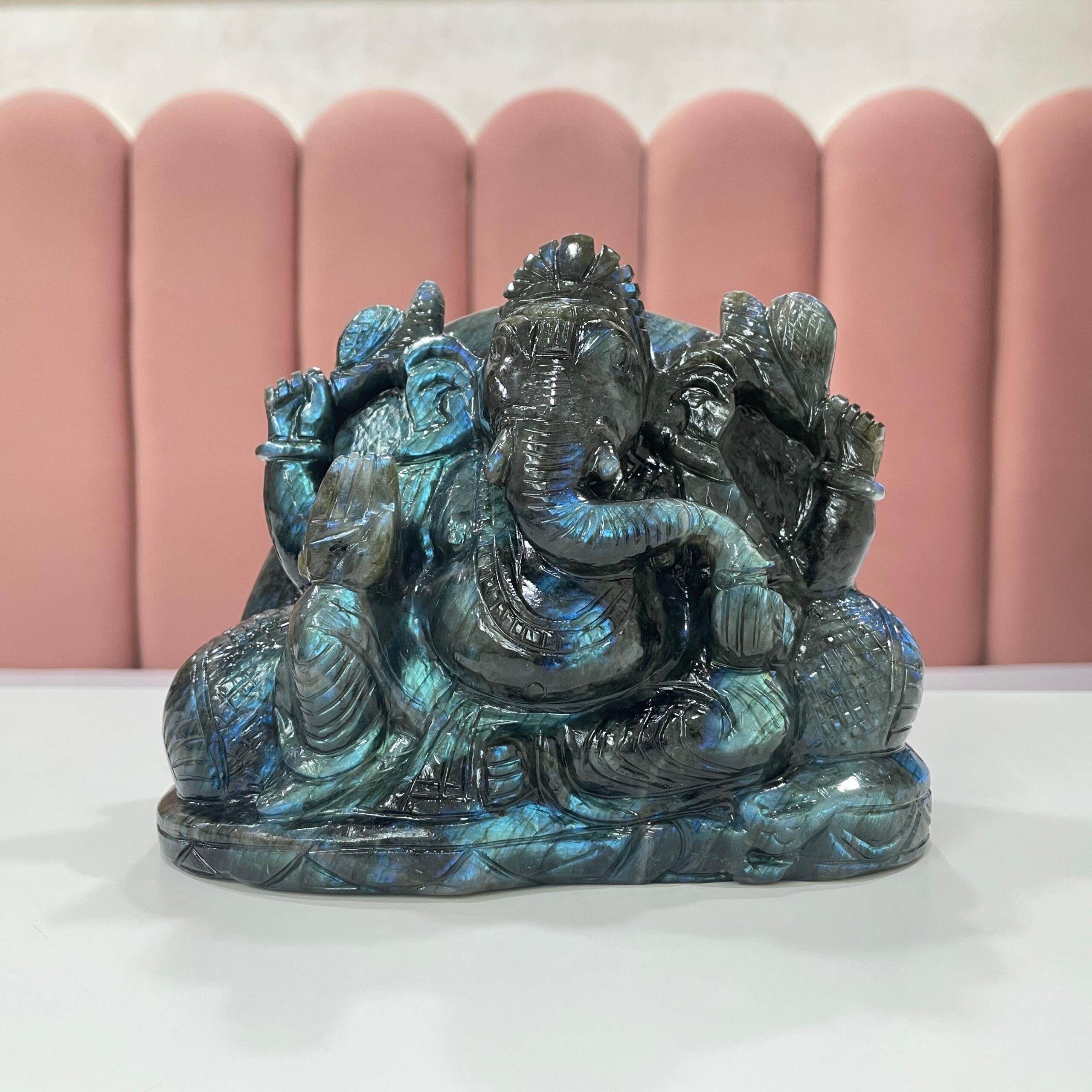 5" Labradorite Ganesha statue, Left Trunk Ganesha Statue, Gemstone Ganesha Idol - Image 9