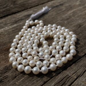 7mm Pearl Moti Mala, Round White Pearl Beads Mala for Meditation & Chanting