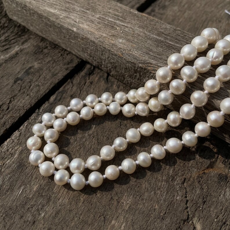 7mm Pearl Moti Mala, Round White Pearl Beads Mala for Meditation & Chanting - Image 5