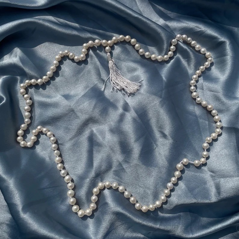 7mm Pearl Moti Mala, Round White Pearl Beads Mala for Meditation & Chanting - Image 6
