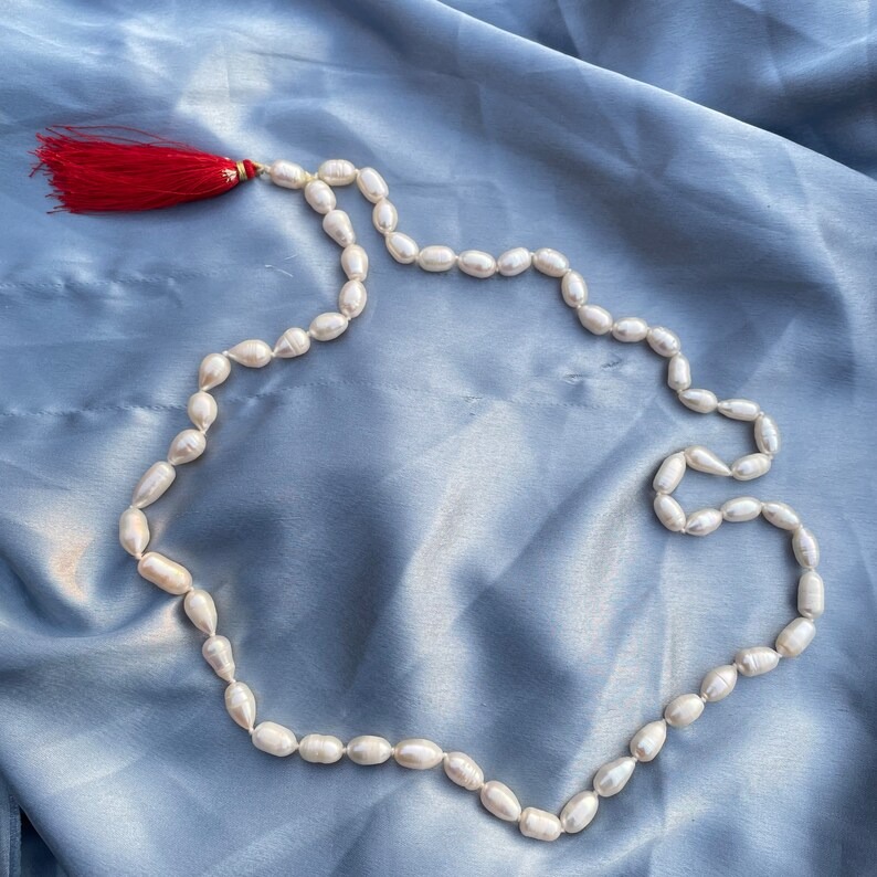 6mm Pearl beads mala, white oval shape Pearl mala for meditation, necklace & jap mala - Image 4
