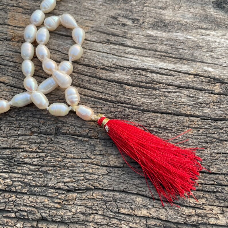 6mm Pearl beads mala, white oval shape Pearl mala for meditation, necklace & jap mala - Image 3