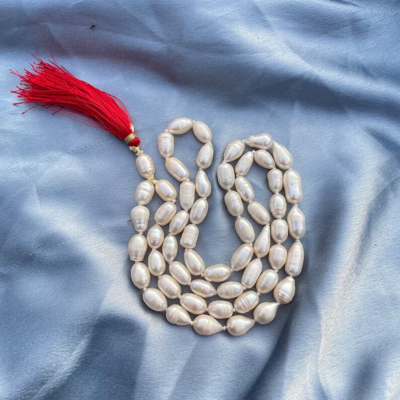 6mm Pearl beads mala, white oval shape Pearl mala for meditation, necklace & jap mala - Image 9