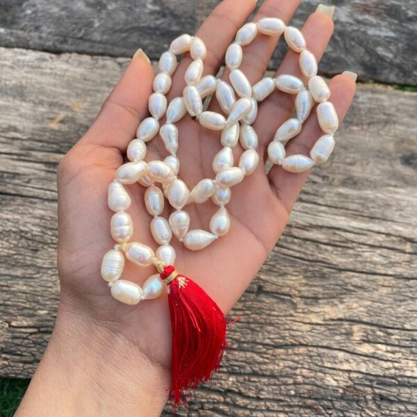 6mm Pearl beads mala, white oval shape Pearl mala for meditation, necklace & jap mala - Image 10