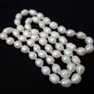7mm Pearl Moti Mala, Round White Pearl Beads Mala for Meditation & Chanting