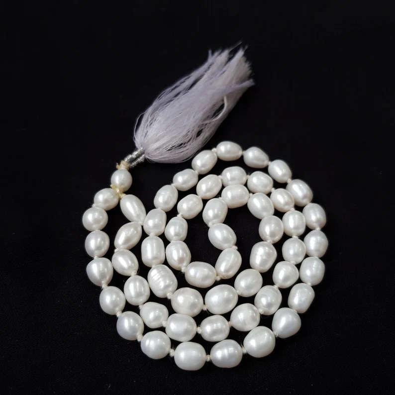 7mm Pearl Moti Mala, Round White Pearl Beads Mala for Meditation & Chanting - Image 2