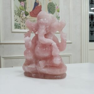 Rose Quartz Ganesha Statue: 10.5" Carved Pink Idol - Image 3