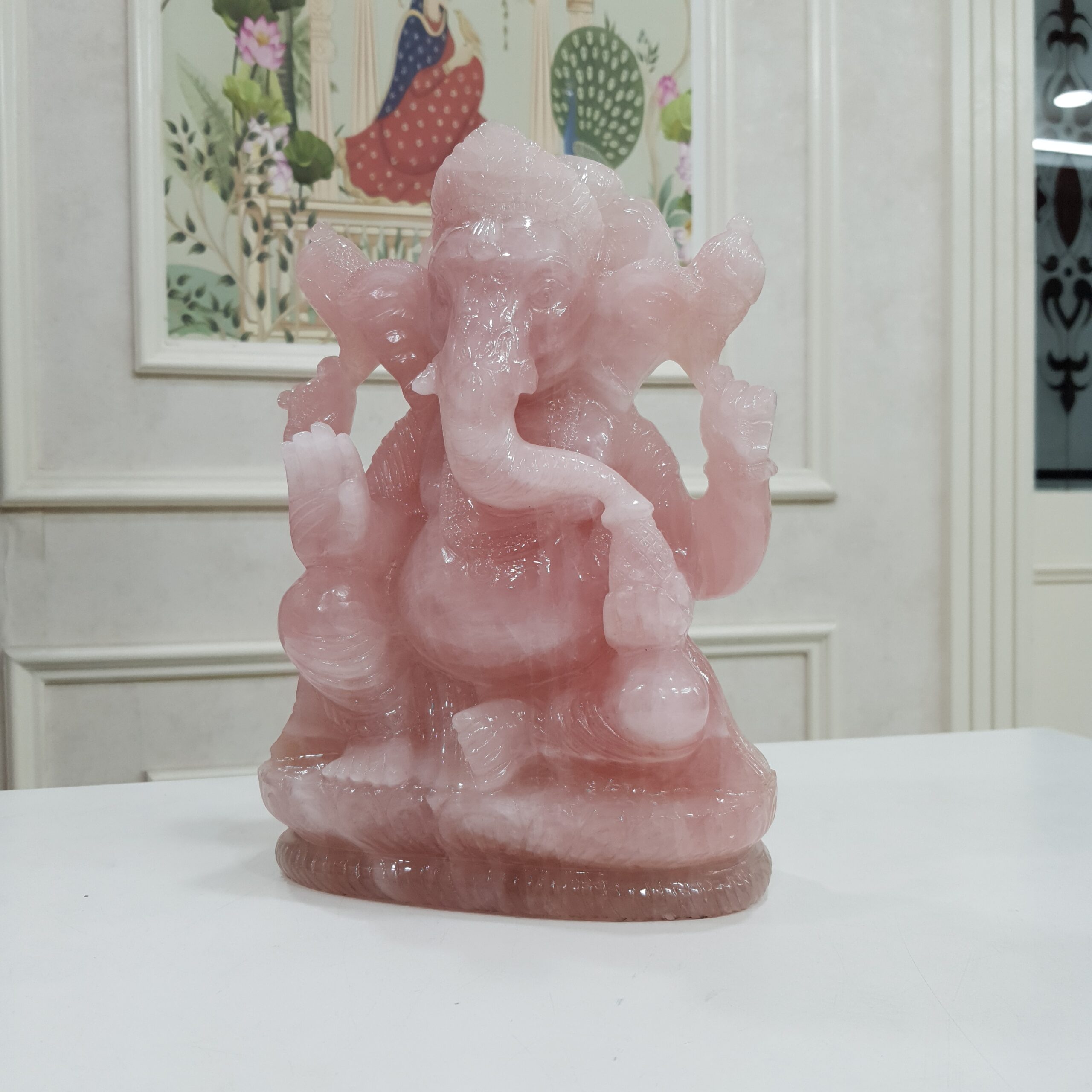 Rose Quartz Ganesha Statue: 10.5" Carved Pink Idol - Image 3