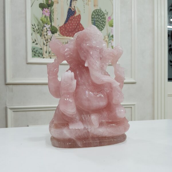 Rose Quartz Ganesha Statue: 10.5" Carved Pink Idol - Image 4