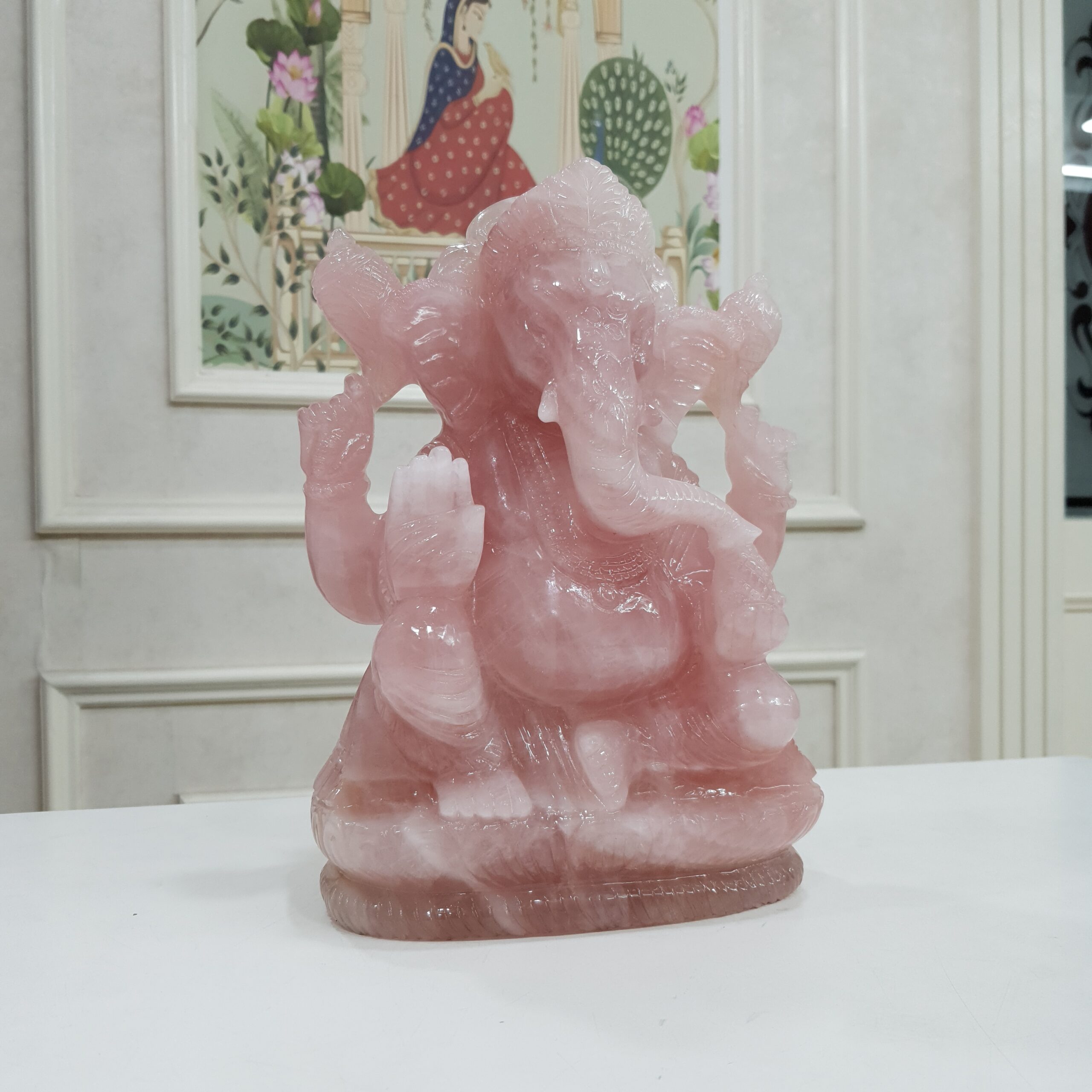 Rose Quartz Ganesha Statue: 10.5" Carved Pink Idol - Image 4