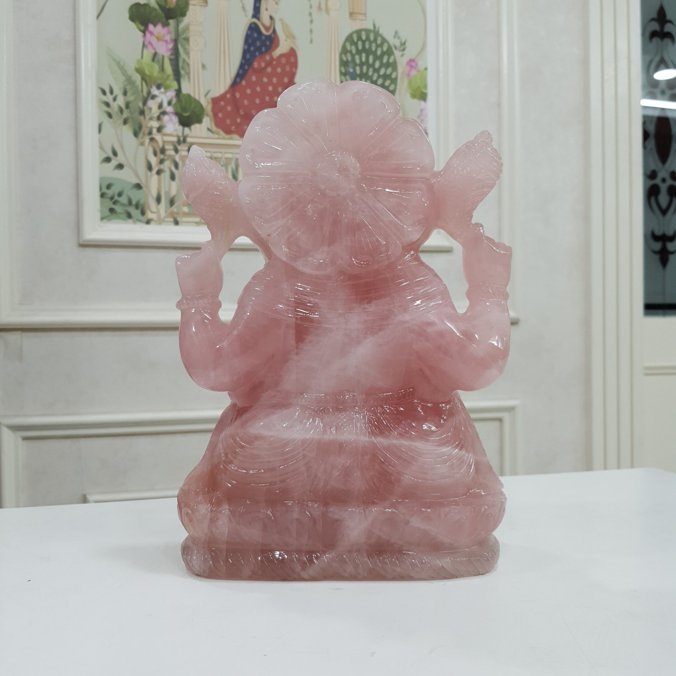 Rose Quartz Ganesha Statue: 10.5" Carved Pink Idol - Image 5