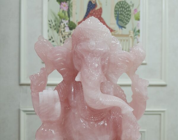 Rose Quartz Ganesha Statue: 10.5" Carved Pink Idol - Image 6