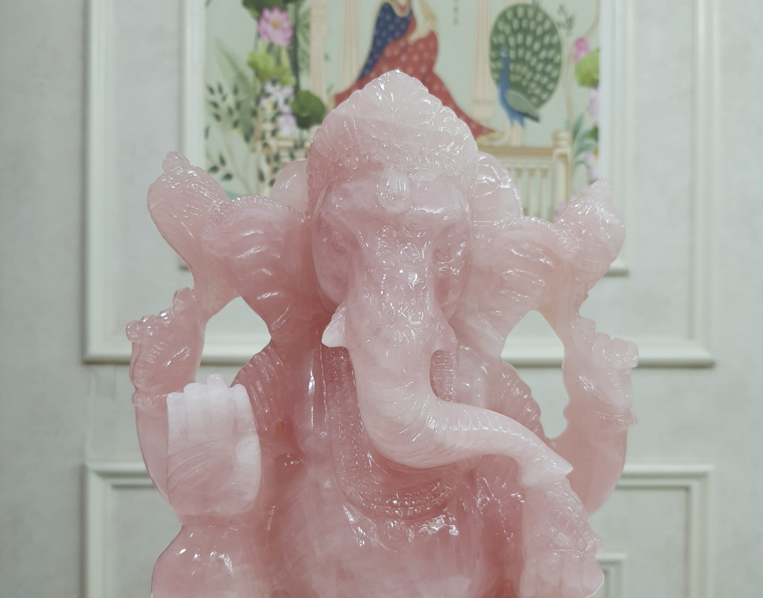 Rose Quartz Ganesha Statue: 10.5" Carved Pink Idol - Image 6